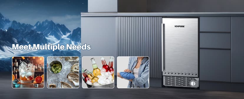 ICEPURE 15“ Under Counter Ice Maker, Built-in/Commercial Ice Machine with Drain Pump, 90 Lbs/24H, Auto-Cleaning, 24H Timer, 26Lbs Storage, Stainless Steel, Perfect for Commercial & Home