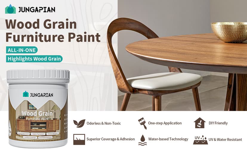 Wood Grain Furniture Paint 10.5oz with Tools - One-step No Need Prime No Need Varnish - Water-based & Low Odor - Outdoor & Indoor Wood Paint for Furniture and More - Teak