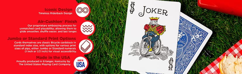 Bicycle Jumbo Index Playing Cards , 2 Pack Large Print Poker Size Deck of Cards for Easy Reading, Family Card Games, and Casino Play