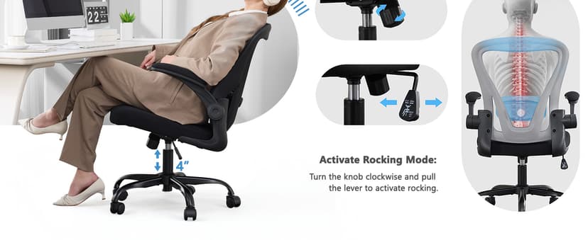 Office Chair, Ergonomic Office Chair with Back Support, Comfy Home Office Desk Chairs with Lumbar Support & Flip-up Armrests, 330LBS Mesh Computer Executive Task Chair for Home Office, Black