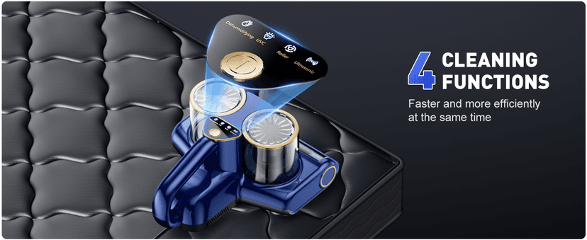 Mattress Vacuum Cleaner, Bed Vacuum Cleaner with 16Kpa Suction 253.7nm UV-C Light, Ultrasonic & High Heating, 500W Powerful Double-Cup Handheld Vacuums for Bed, Sofa, Couch, Crib, 16.4FT Corded