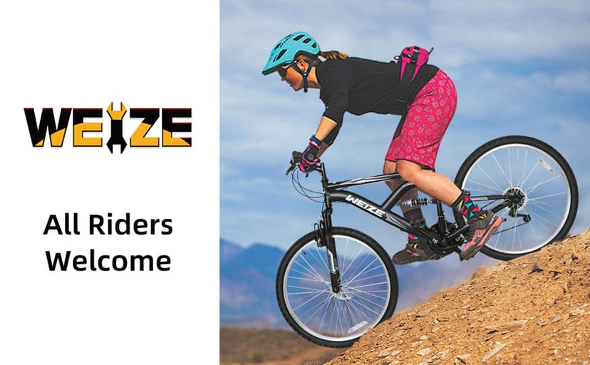 WEIZE Mountain Bike, 26/27.5 inch Outdoor Cycling Bike,18-Speed/High-Carbon Steel/Dual Full Suspension, Adjustable Ergonomic Seat for Men Women Adult, MTB Bicycle with Suspension Fork,Sleek Colors