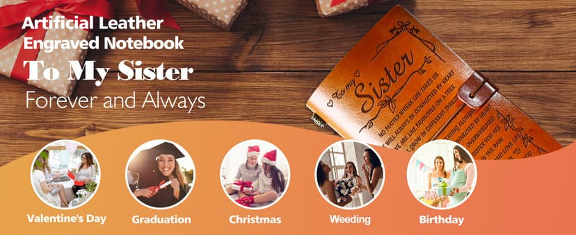 PRSTENLY Sisters Gifts from Sister Leather Journal, To My Sister Gifts 140 Page Refillable Notebooks, Graduation Mothers Day Valentines Day Christmas Gifts for Sister from Sister Brother