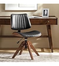 HULALA HOME Solid Wood Office Chair with Rocking Function, Comfy Fabric Desk Chair with Bent Wood and Metal Base, Height Adjustable Swivel Computer Task Chair, Green