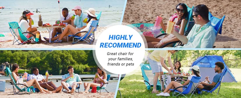 KingCamp Low Beach Chair, High Back Folding Camping Chair for Adults, Oversized Breathable Mesh Seat, 300lbs Heavy Duty Portable Chair with Cup Holder & Storage Pockets for Beach, Outdoor