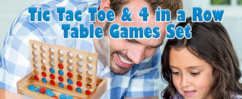 Glintoper Tic Tac Toe & 4 in a Row Tables Game Set, Classic Board Line Up 4 for Living Room Rustic Table Decor and Use as Game Top Wood Guest Room Decor Strategy Board Games for Families