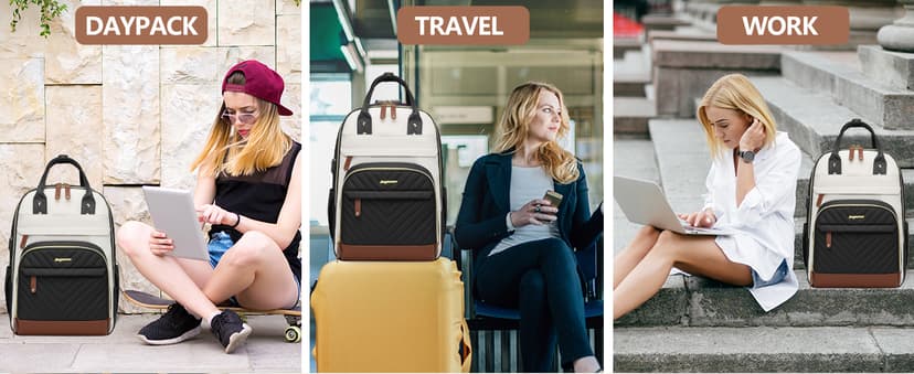 Laptop Backpack for Women Bag - 15.6 inch Work Travel Backpack with USB Charger College Bookbag Waterproof Business Computer Backpack Anti-theft Casual Backpacks for Nurse Teacher Beige Black Brown