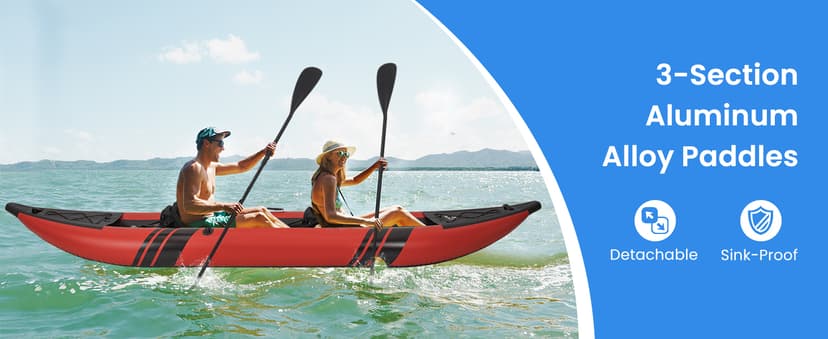 GYMAX Inflatable Kayak, 12.5Ft 507lbs Tandem Kayak with 2 Aluminum Paddles, 2 Padded Seats, Footrests, 2 Fins, Hand Pump, Carry Bag & Repair Kit, 2 Person Fishing Touring Kayak for Adults