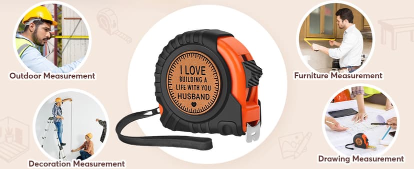 Husband Gifts for Birthday Anniversary Christmas Husband Gifts from Wife, Romantic Wedding Anniversary Men Gifts, Best Husband Ever Gifts, Genuine Leather Engraved 25 FT Tape Measure Useful Tools Gift