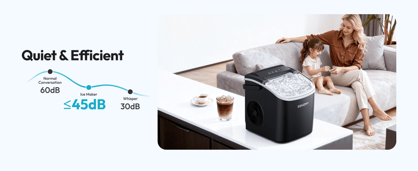 EUHOMY Countertop Ice Maker Machine with Handle, 26lbs in 24Hrs, 9 Ice Cubes Ready in 6 Mins, Auto-Cleaning Portable Ice Maker with Basket and Scoop, for Home/Kitchen/Camping/RV. (Black)