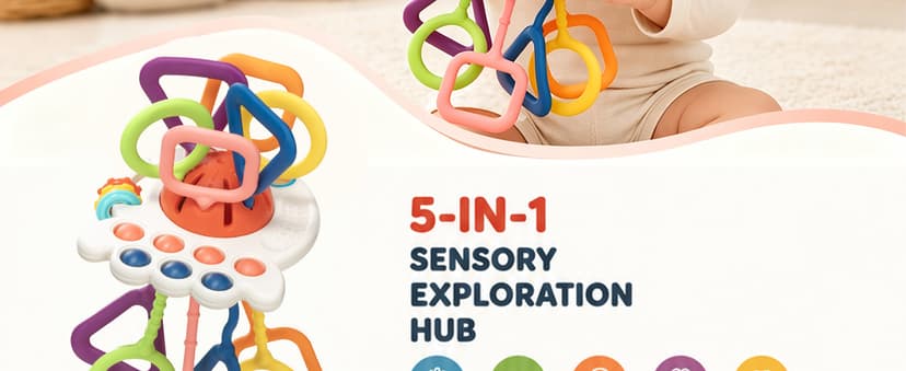 Silicone Teething and Car activities, Baby Shower Gifts for Infant 6-12 Months, 1 Year Old Boy and Girl Montessori Pull String Sensory Toy for Toddlers B0GZ3TLLZM