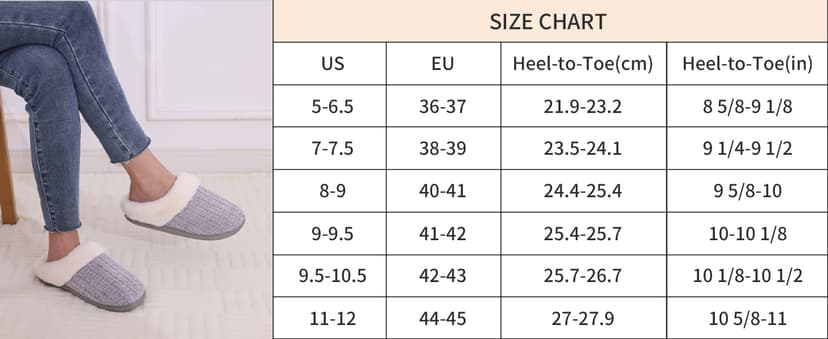 Evshine Warm Knit House Slippers for Women Comfy Wool-Like Lined Chenille Slippers with Memory Foam and Indoor Outdoor Soles