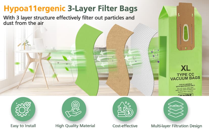 16 Packs Vacuum Bags for Oreck Type CC, Compatible with All Oreck XL Upright Vacuum Cleaner - Replaces Part # CCPK8DW