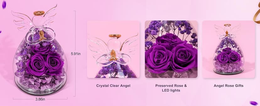Beferr Birthday Gifts for Women Mom Fresh Flowers for Delivery Prime Forever Preserved Rose in Glass Angel Figurine for Grandma Sister Daughter Wife