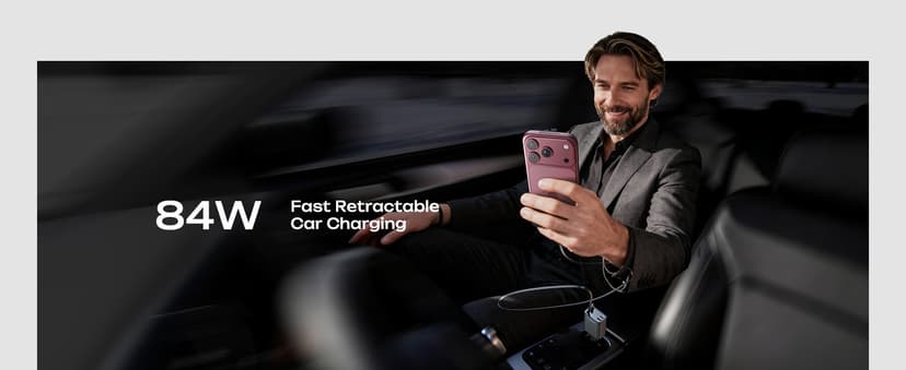 LISEN Retractable Car Charger, 84W Car Charger USB C Fast Charger Adapter, Car Accessories for Men Women, Gifts for Fathers Day for Men Dad Husband, for iPhone 17 16 15 14 13 12 Pro Max, Carbon-Black B0GY4XMHBW