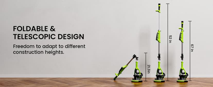 WorkBless Drywall Sander, 1050W 7.2A Popcorn Ceiling Removal Tool, Automatic Drywall Sander with Vacuum Dust Collector, 7 Variable Speed 1000-2100RPM, 15Pcs Sanding Discs(Green)