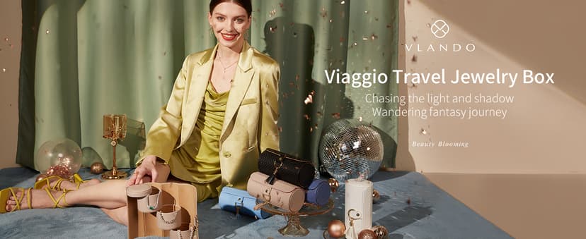 Vlando Viaggio Small Jewelry Case Box, Travel Essential Accessories for Women, Gifts for Travelers Couples Mom Friends, Bridesmaid
