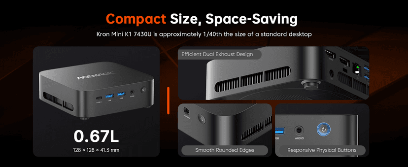 ACEMAGICIAN Kron Mini K1 Mini PC, Ryzen 7 7730U(Upgraded 5825U/7430U), 16GB DDR4 512GB SSD Mini Computers(up to 4.5Ghz), Light Gaming Desktop 4K Triple Display Mini Desktop Bluetooth/WiFi6/Office