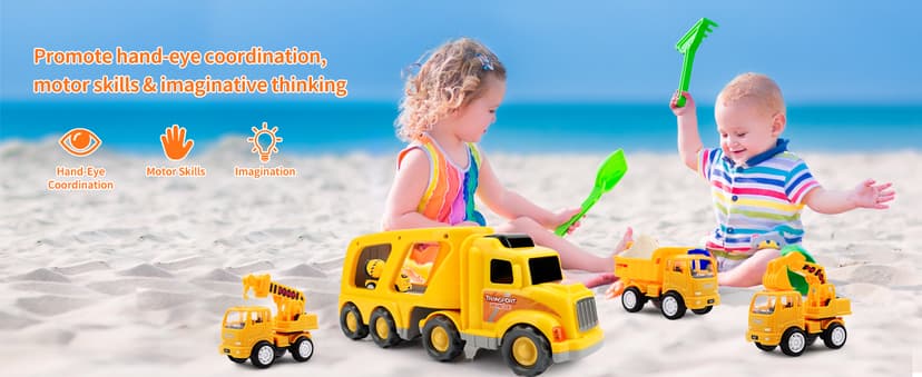 Construction Truck Toddler Toys Car: Toys for 1 2 3 4 Year Old Boy 5 in 1 Carrier Toys for Kids Age 1-3 2-4| 18 Months 2 Year Old Boy Christmas Birthday Gifts