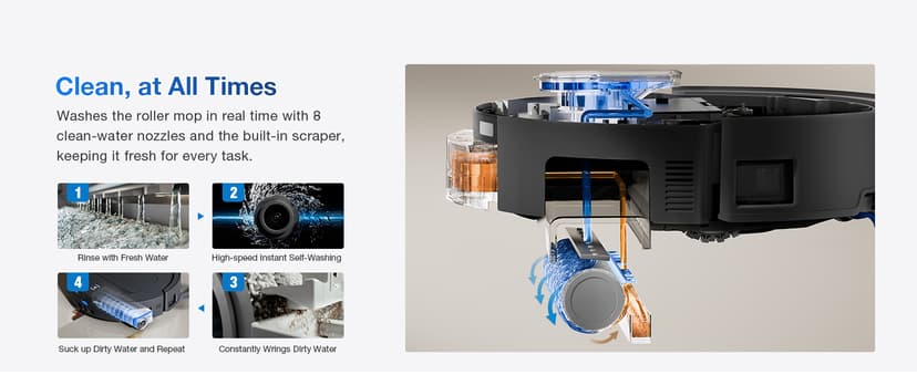 ECOVACS DEEBOT T80 Omni Robot Vacuum and Mop, 18,000Pa Suction, OZMO Roller Mop with TruEdge, Zero-Tangle Brush, AI Navigation, All-in-One Station