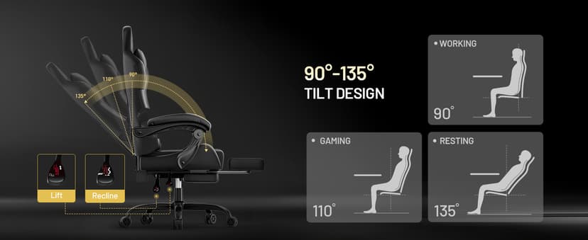 HLDIRECT Gaming Chair, Ergonomic Video Game Seat with 360° Swivel & Lumbar Massage, Computer Chair PU Leather Cushion for Adults Home/Office Use (Black & White)