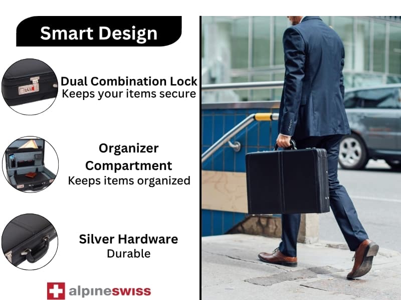 Alpine Swiss Mens Briefcase | Expandable Genuine Leather Attache Briefcase For Men | Dual Combination Lock Business Case