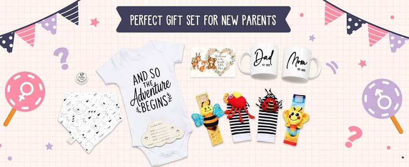 Breezy Valley New Parents Gifts for Couples, First Time New Mom and Dad Gifts Mugs Est 2025, Gender Reveal Baby Shower Gifts Basket, Pregnancy Gifts for Expecting Parents to be, Newborn Baby Gift Set