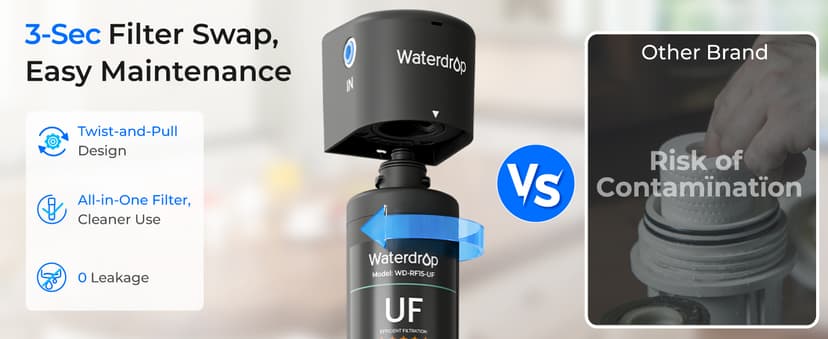 Waterdrop 15UC-UF 0.01 μm Inline Water Filter for Refrigerator, 2 Years, In Line Water Filter for Icemaker, Ideal for Ice Maker, RV, Refrigerator, 1/4 inch Direct Connect, NSF/ANSI 42 Certified
