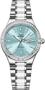 OLEVS Automatic Watch for Women Luxury Diamond Rose Gold Ladies Self Winding Mechanical Ceramic Wrist Watch Love Heart Date