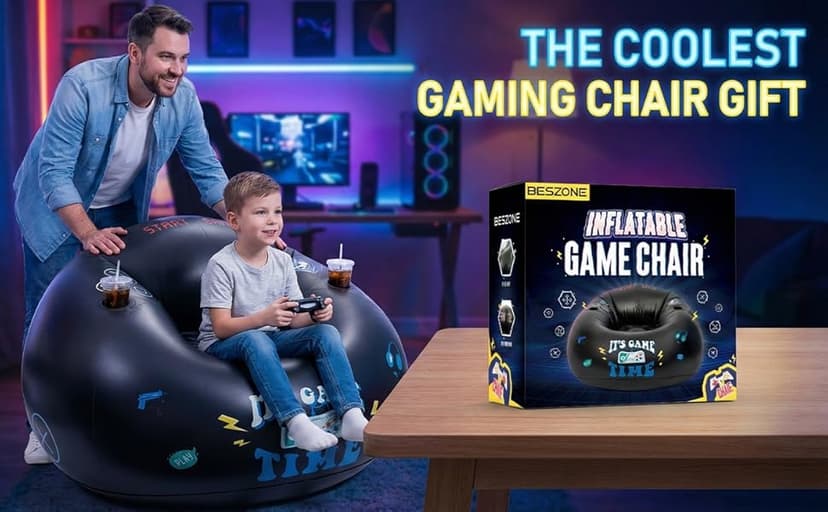 Inflatable Gaming Chair for Kids and Teens with Cup Holders and Side Pocket, Blow Up Bean Bag Gaming Chair for Boys, Comfortable Inflatable Lounge Seat for Gamer Room Decor and Boys Room Furniture