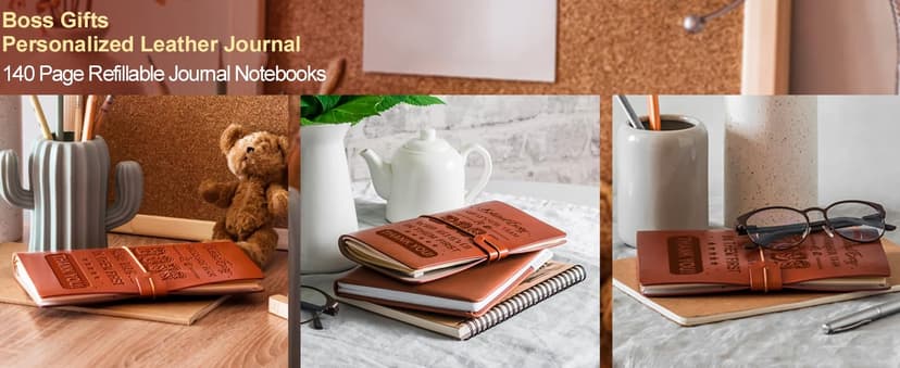 PRSTENLY Boss Gifts Leather Journal, 140 Page Refillable Journal Thank You Appreciation Farewell Retirement Christmas Birthday Bosses Day Gifts for Women Men Boss Lady