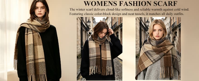 Loritta Womens Scarf Fashion Long Plaid Shawls Wraps Big Grid Winter Warm Lattice Large Scarves Gifts