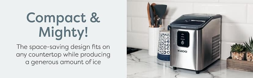 Igloo Portable Ice Maker with Scoop - Countertop Ice Maker with LED Control Panel & 1.5 Quart Water Tank - Ice Cube Maker Produces 26 Lbs. of Ice in 24 Hours with 9 Large or Small Cubes in 7 Minutes