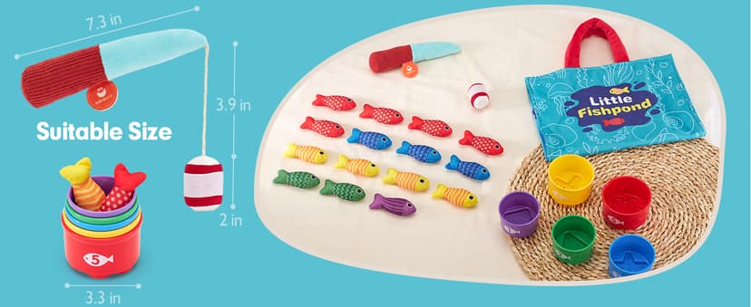 hahaland Montessori Toys for 1 Year Old - 10 in 1 Cloth Toddler Fishing Game with Stacking Cups, Baby Toy 12-18 Months One Year Old Boy Birthday Gift, Toddler Toys for 1 2 Year Old Boy Girl Gifts
