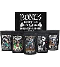 Bones Coffee Company NEW World Tour Sample Pack, Single-Origin Flavored Coffee Low Acid Medium Roast Arabica Beans Specialty Coffee Gifts Compatible Auto Drip and French Press, 4 oz Pack of 5 Ground B0BBY6V5T3