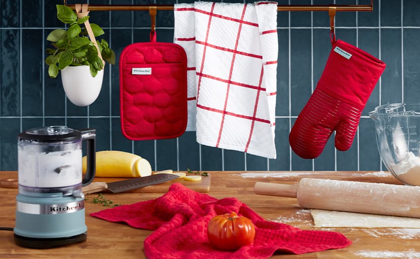 KITCHENAID Quilted Cotton Terry Cloth Oven Mitt, Pot Holder, Kitchen Towel 4-Pack Set, Heat Resistant, Silicone Grip, 16"x26", 7"x13" & 7"x10", Milkshake Tan B0BMKJFFP1