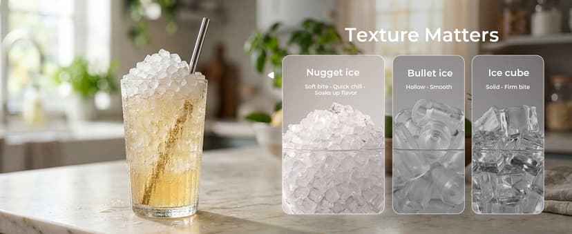 Nugget Ice Maker Countertop: 44lb/Day, Self-Cleaning, Black Stainless Steel, Portable, Soft Chewable Pebble Ice Machine for Home Kitchen, RV & Office