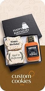 Happy Birthday Gift Basket Custom Sugar Cookies - Happy Birthday Cookies in Gift Box, Hand Decorated Kosher Treats for Women, Her, Wife - Bakery & Dessert Gifts as a Birthday Cake