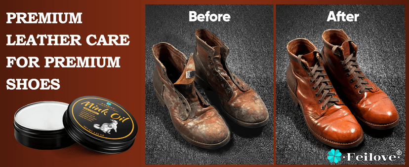 Feilove 4-in-1 Mink Oil Leather Conditioner and Cleaner 3.52 oz - Premium Waterproof Formula for Boots and Shoes