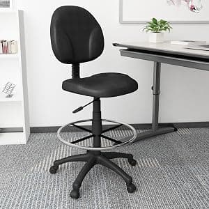 Boss Office Products B1691-CS Stand Up Caressoft Drafting Stool with Adjustable Arms in Black, Vinyl