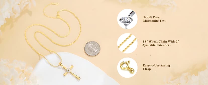 Gold Moissanite Cross Necklace for Women Wife in Light-Up Gift Box,Love Card - Women Anniversary Birthday Gifts Ideas for Wife Her Girlfriend, Christian Cross Chain Jewelry(18K Real Gold Filled)