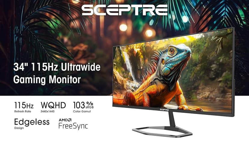 New! Sceptre 34-inch Prime Monitor 3440 x 1440 up to 115Hz 103% sRGB DisplayPort HDMI Build-in Speakers, Machine Black 2026 (E345W Series)