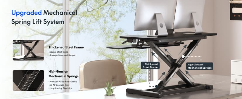 FLEXISPOT 32" Standing Desk Converter, Space-Saving Desktop Riser for Home Office, Sit Stand Computer Workstation for Laptop & Dual Monitor Setup, Black