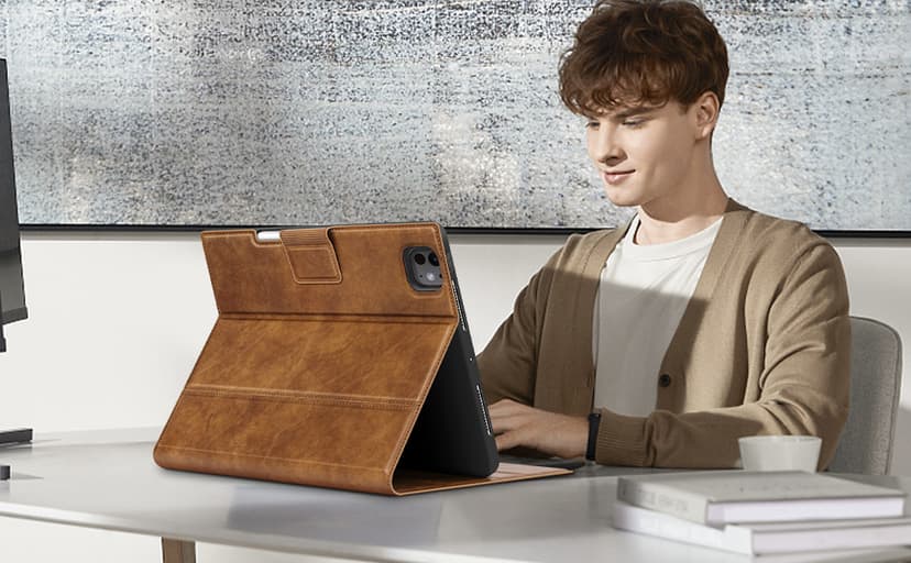 Antbox for iPad Pro 11 Inch Case M5 2025/M4 2024, Premium Vegan Leather, Supports Pencil Pro and Pencil (USB-C), Auto Sleep/Wake Function, Built-in Pencil Holder (Tan)