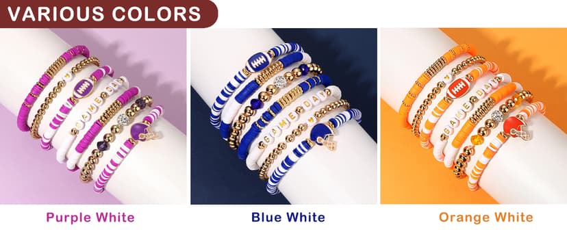 Game Day Bracelets for Women - Red, Black, Blue Heishi Clay Beaded Stretch Bracelets - Stackable Sports Charm Bracelet Bangles - Football Mom Accessories & Outfits Jewelry Gifts