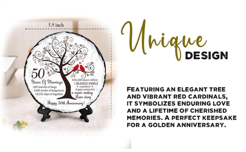 Golden Couple Slate Plate – 50th Wedding Anniversary for Parents, Gifts for Husband and Wife – Unique Decorative Keepsake Sign to Celebrate 50 Years of Love and Marriage