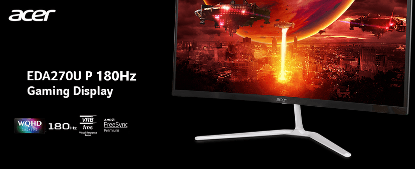 acer Nitro 27" WQHD 2560 x 1440 1500R Curved PC Gaming Monitor | AMD FreeSync Premium | 180Hz Refresh | 1ms VRB | VESA Mountable | HDR10 | 1 x Display Port 1.2 & 2 x HDMI 2.0 | EDA270U Pbmiipx