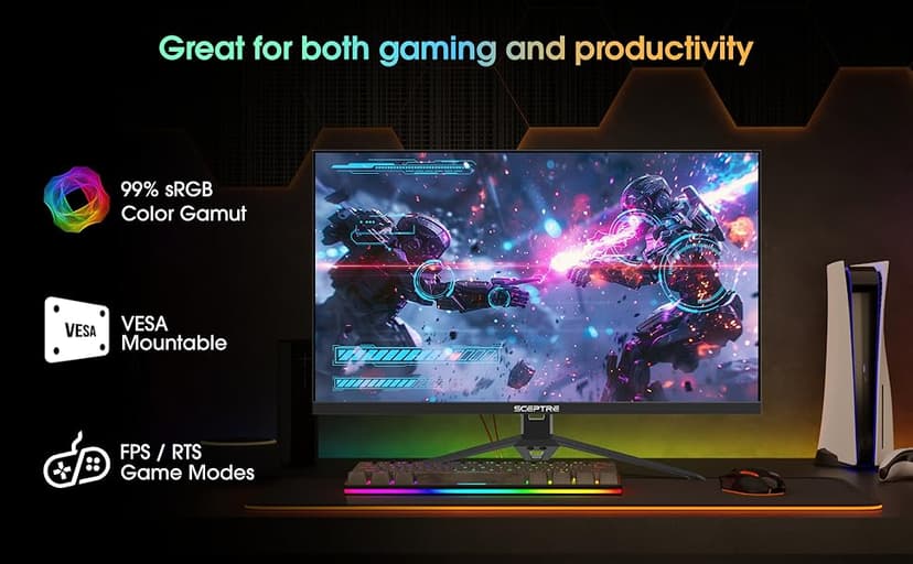 Sceptre New IPS 24-inch Gaming Monitor 180+Hz DP x2 HDMI x2 1ms 100% sRGB Build-in Speakers Machine Black 2026 (E248B-FPT168 Series)