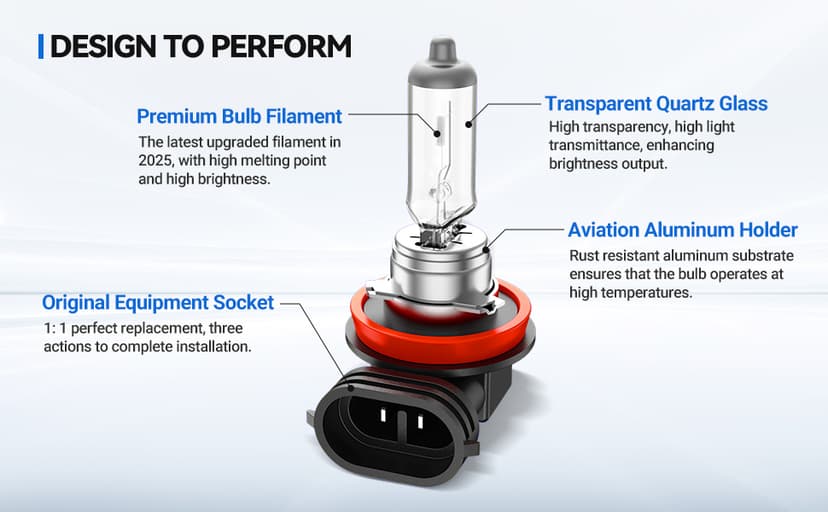 H11 Headlight Bulbs, 2Pcs 12V 55W H11 Halogen Bulbs Replacement for Car Truck Headlight Bulb, 3800K Amber Yellow