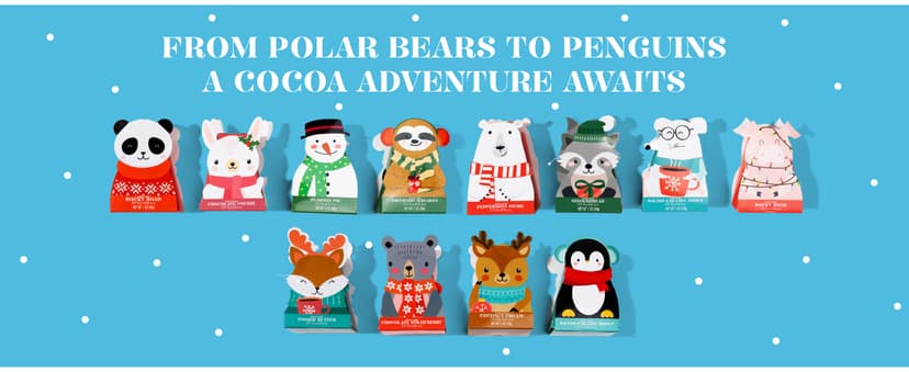 Thoughtfully Gourmet, Hot Chocolate Gift Set in Holiday Character Packaging, Flavors Include Rocky Road, Cookies Butter, Pumpkin Pie & More, Set of 12